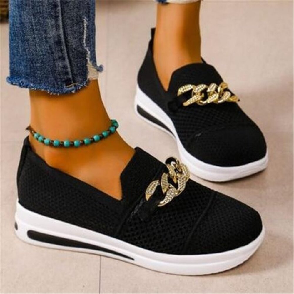 Chain Detail Round Toe Slip-Ons